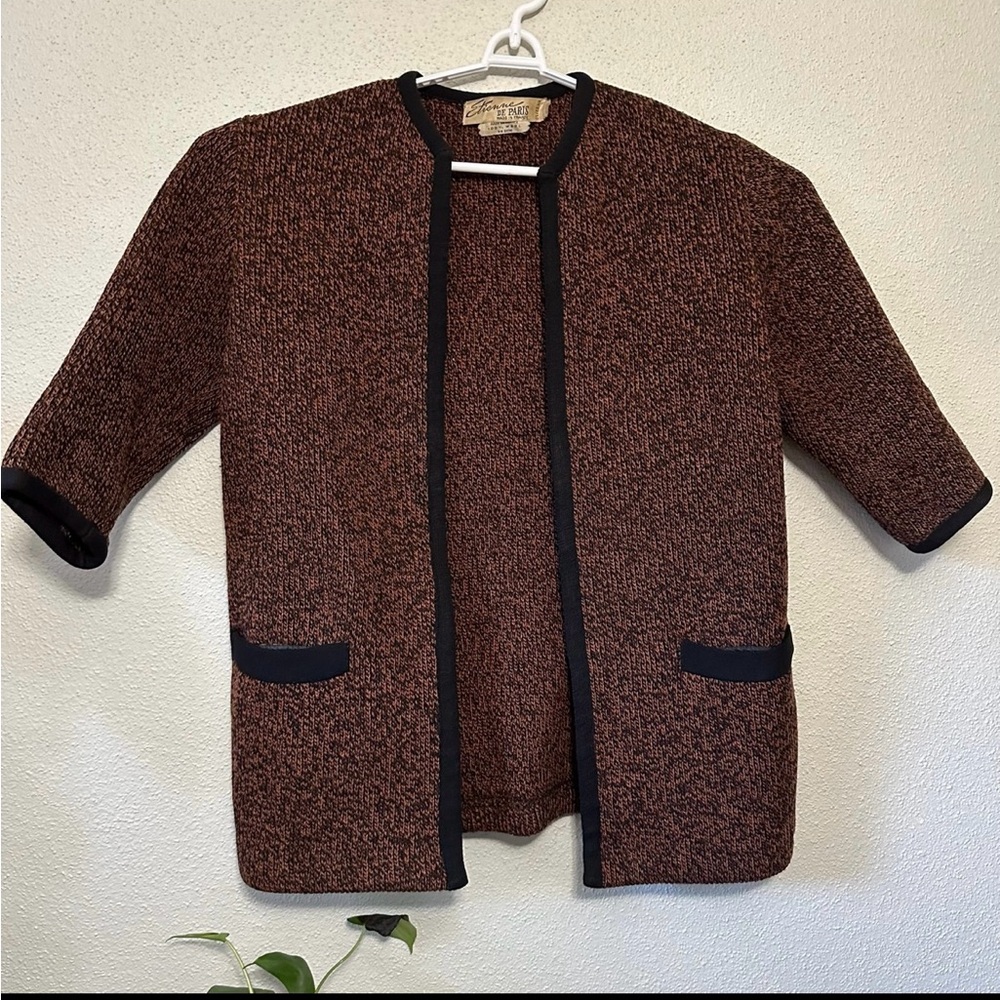 VTG Etienne de Paris Wool Knit Cardigan Jacket Made in France Brown Black M